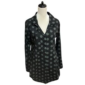 Comfy USA Black Polka Dot Long Sleeves Dress Balloon Hem Midi Lagenlook Artsy